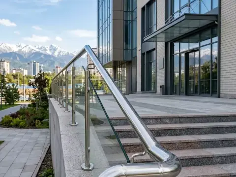 Manufacture of stainless steel railings for the entrance area of a business centre in Almaly district