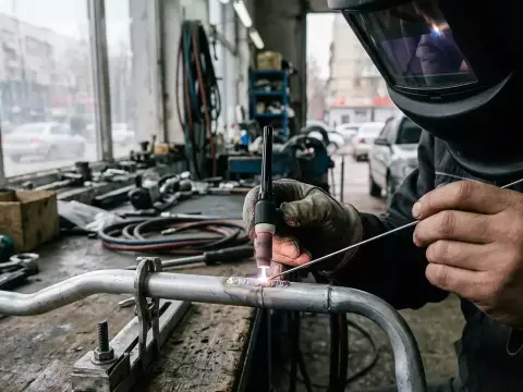 Repair of an aluminium car air conditioner tube at a service station on Ryskulov Avenue