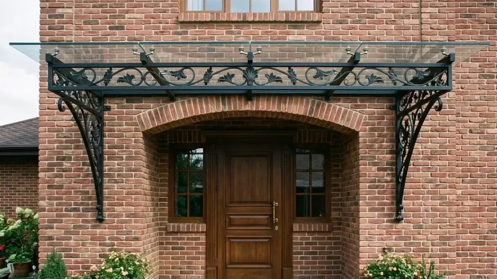 Installation of a wrought-iron canopy over the entrance area (Medeu district)