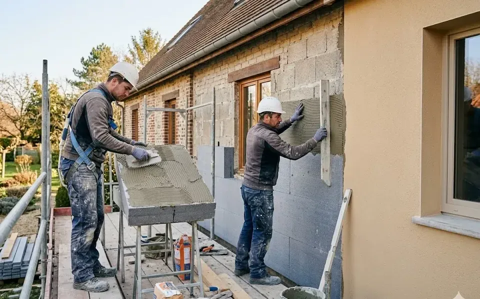 Үй қасбетіндегі сылақ астына жылытқышты монтаждау кезеңдері: плиталарды бекітуден фиништік қабатты жағуға дейін